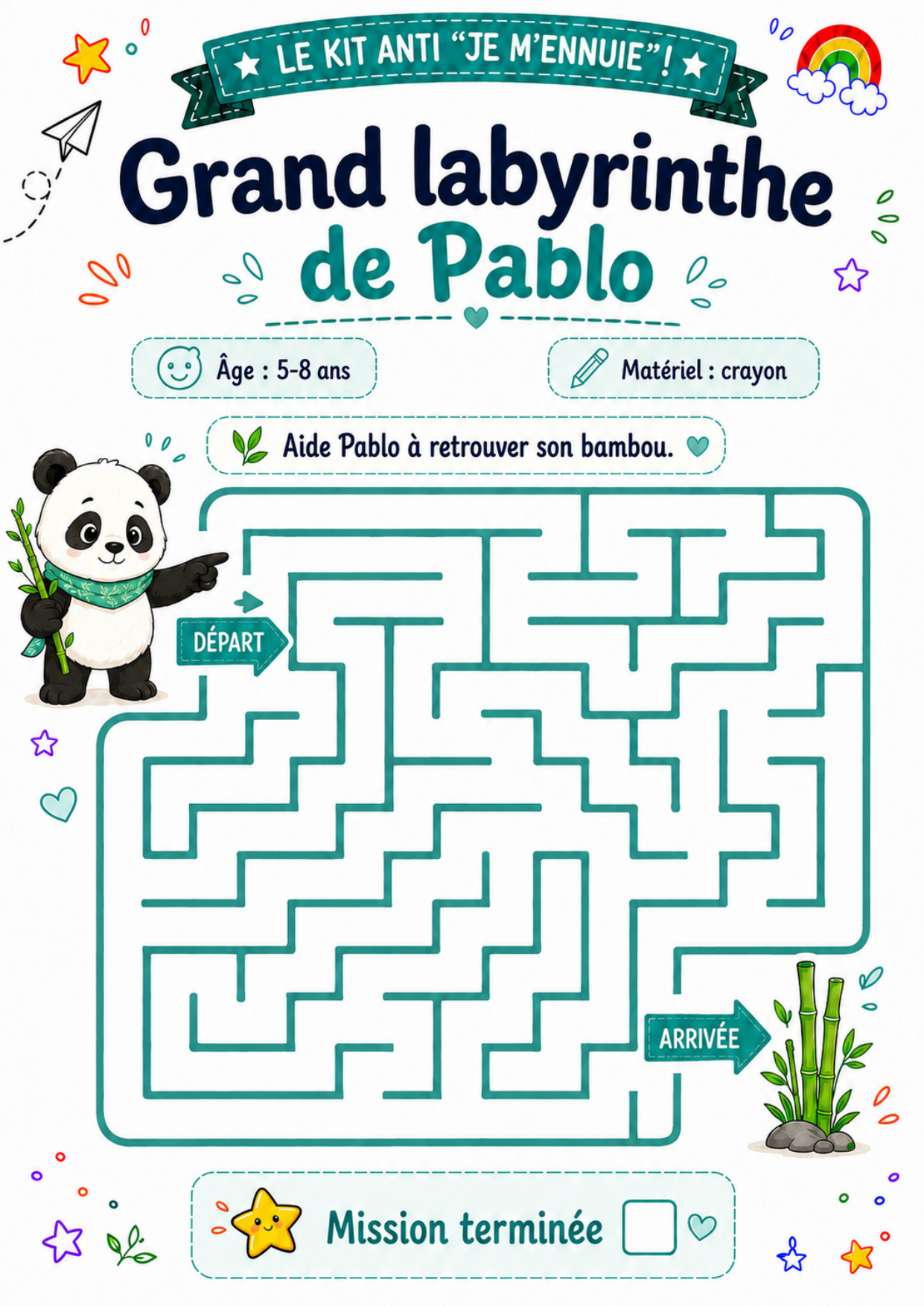 Page d'activité : le grand labyrinthe de Pablo le panda